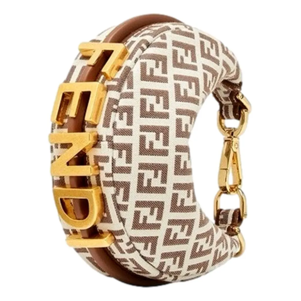 Fendi Fendigraphy Nano Hobo FF Canvas Leather Mini Bag Brown and White Brown Canvas Never worn - Inside View