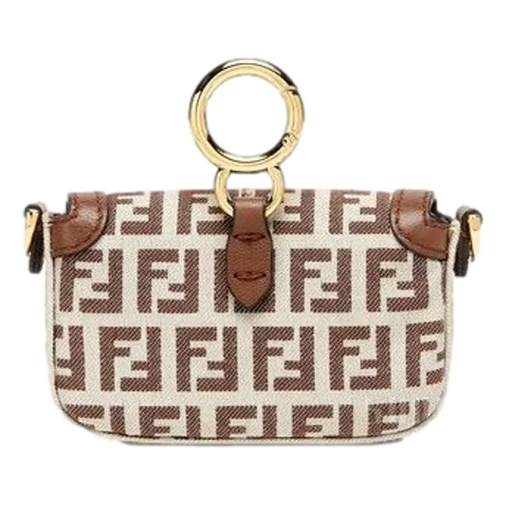 Fendi FF Canvas Nano Baguette Charm Crossbody Bag Brown White Gold Hardware Brown Leather Never worn - Back View