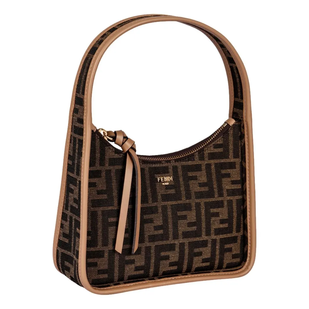 Fendi Fendessence Zucca Brown Canvas Crescent Mini Shoulder Bag Brown Leather Never worn - Back View