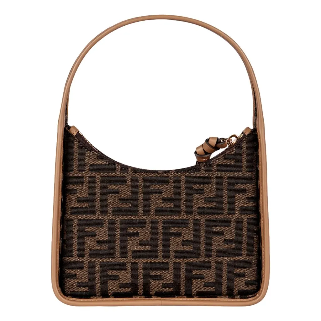 Fendi Fendessence Zucca Brown Canvas Crescent Mini Shoulder Bag Brown Leather Never worn - Inside View