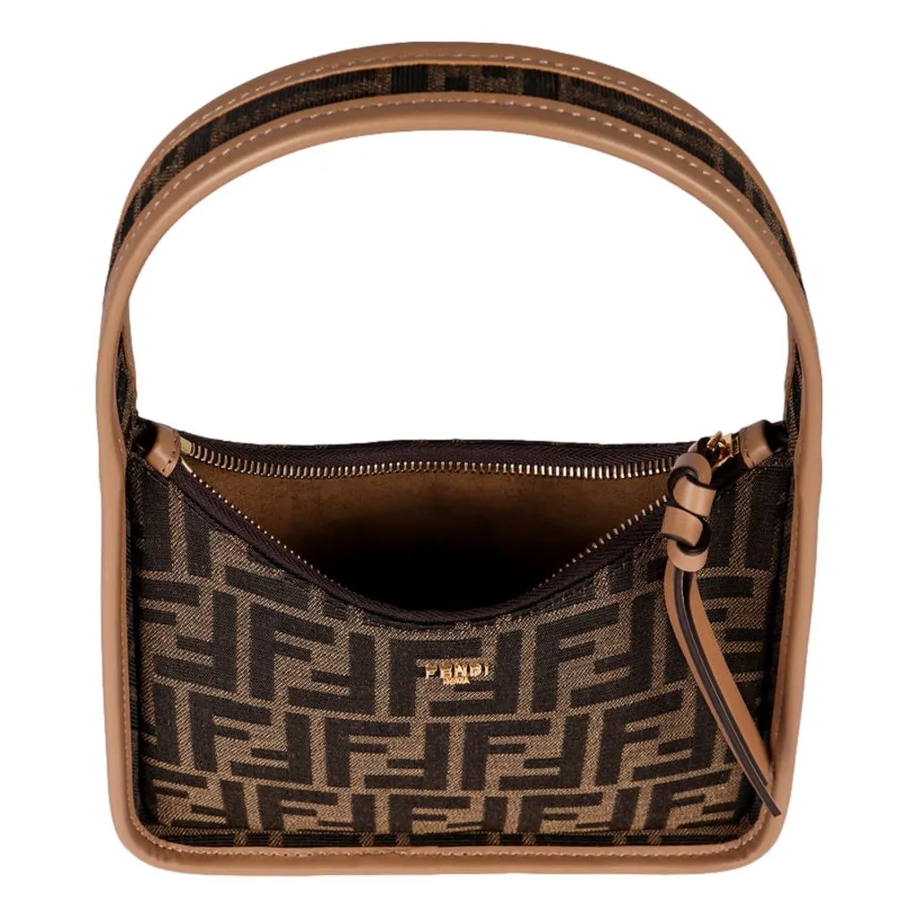 Fendi Fendessence Zucca Brown Canvas Crescent Mini Shoulder Bag Brown Leather Never worn - Model View