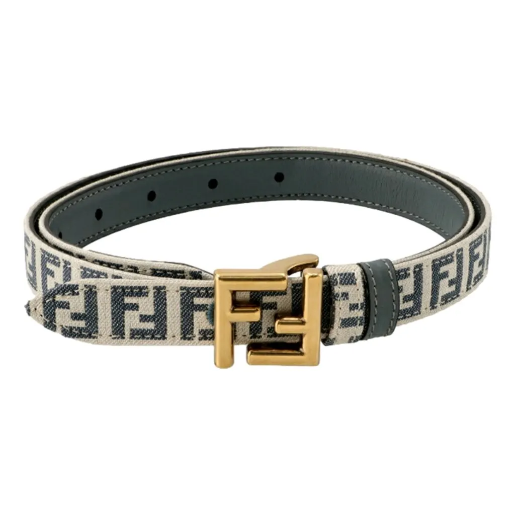 Fendi FF Denim Reversible Belt Blue White Canvas Leather Gold Buckle 90 Blue Leather Never worn - Model View