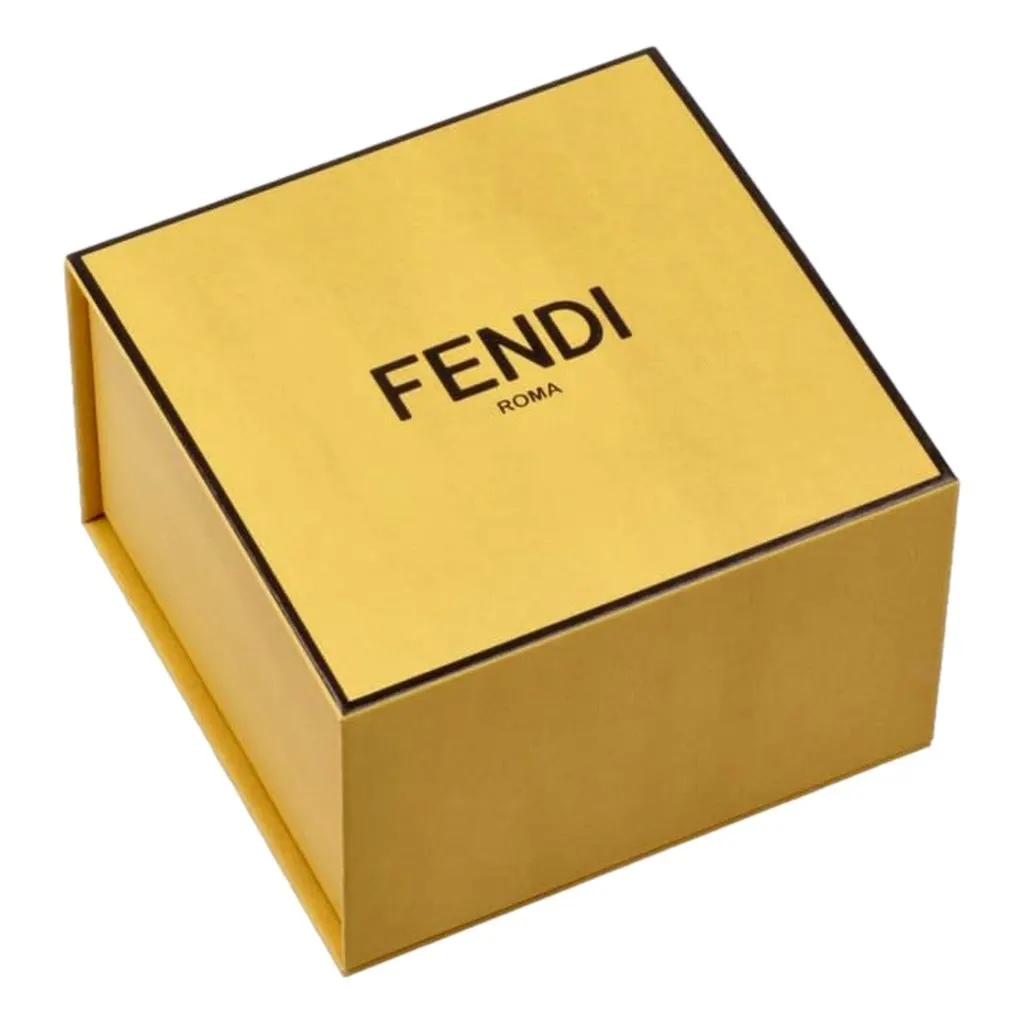 Fendi Fendigraphy Gold Tone Metal Brown Enamel Cuff Bracelet Yellow Never worn - Inside View