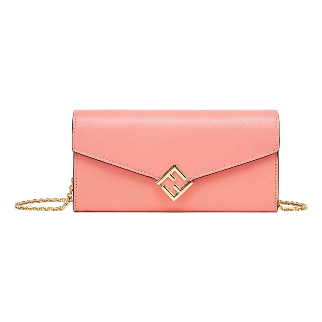 Fendi Fendi FF Diamonds Pesca Pink Calfskin Leather Continental Wallet Pink Leather Never worn - Front View