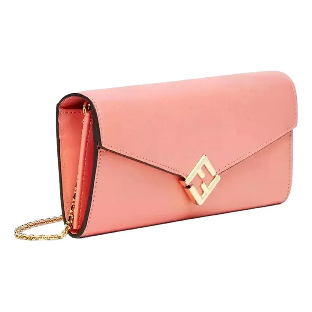 Fendi Fendi FF Diamonds Pesca Pink Calfskin Leather Continental Wallet Pink Leather Never worn - Back View