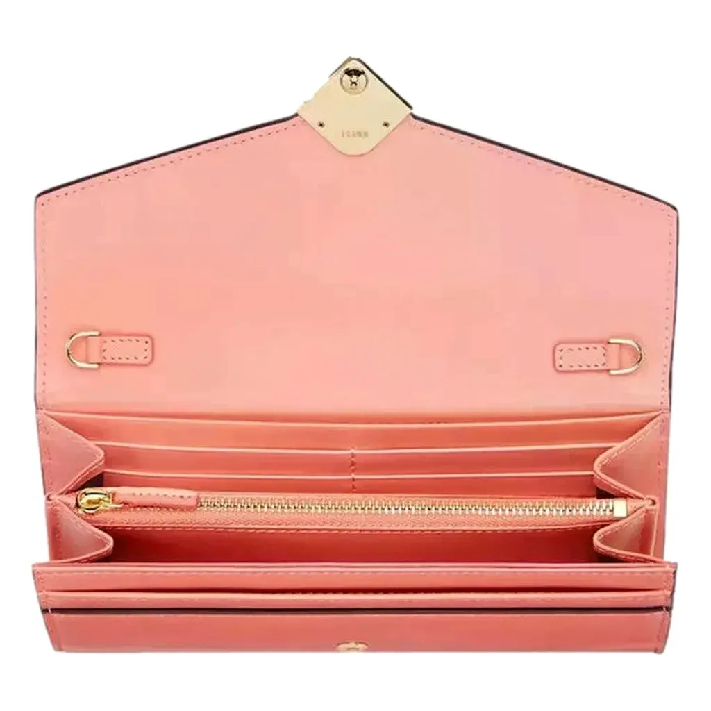 Fendi Fendi FF Diamonds Pesca Pink Calfskin Leather Continental Wallet Pink Leather Never worn - Model View