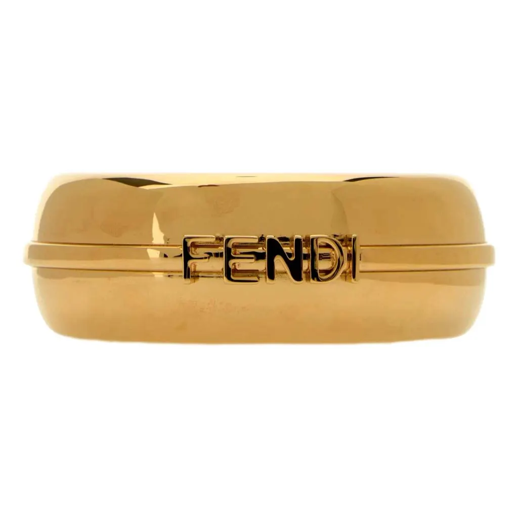 Fendi Fendigraphy Gold Tone Wide Logo Bangle Bracelet Gold Never worn - Front View