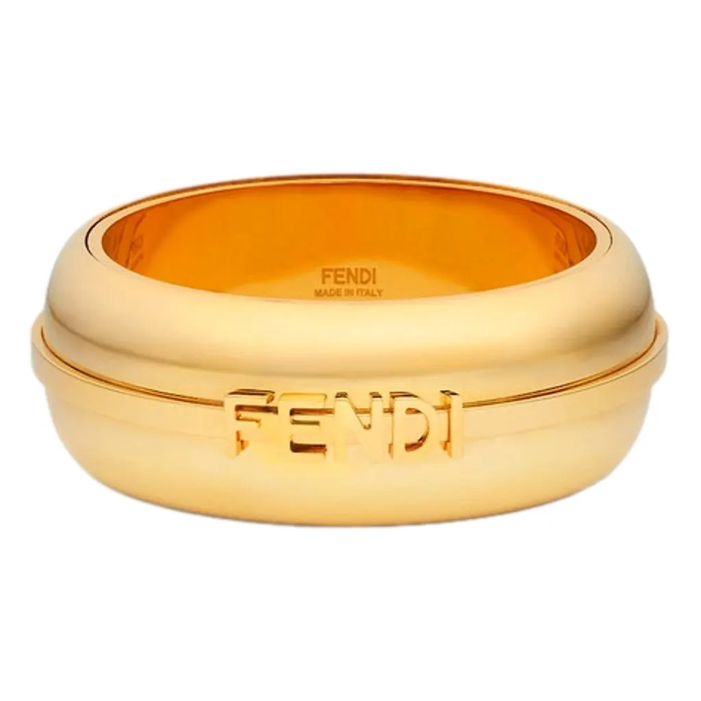 Fendi Fendigraphy Gold Tone Wide Logo Bangle Bracelet Gold Never worn - Back View