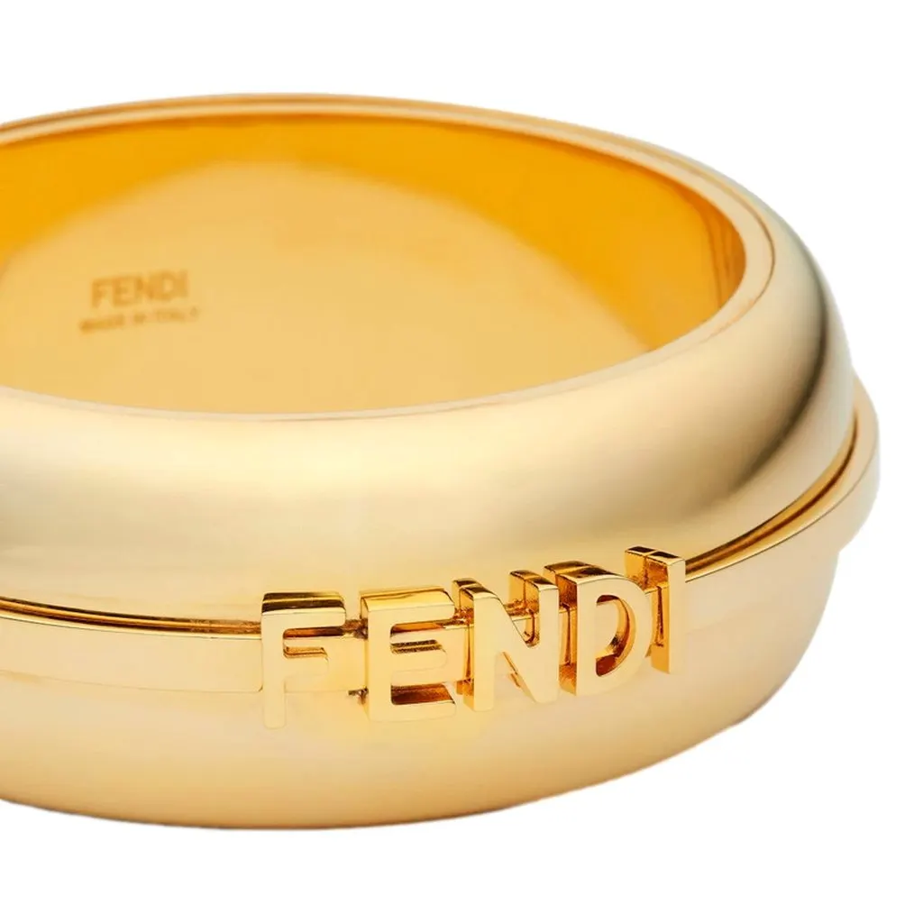 Fendi Fendigraphy Gold Tone Wide Logo Bangle Bracelet Gold Never worn - Inside View