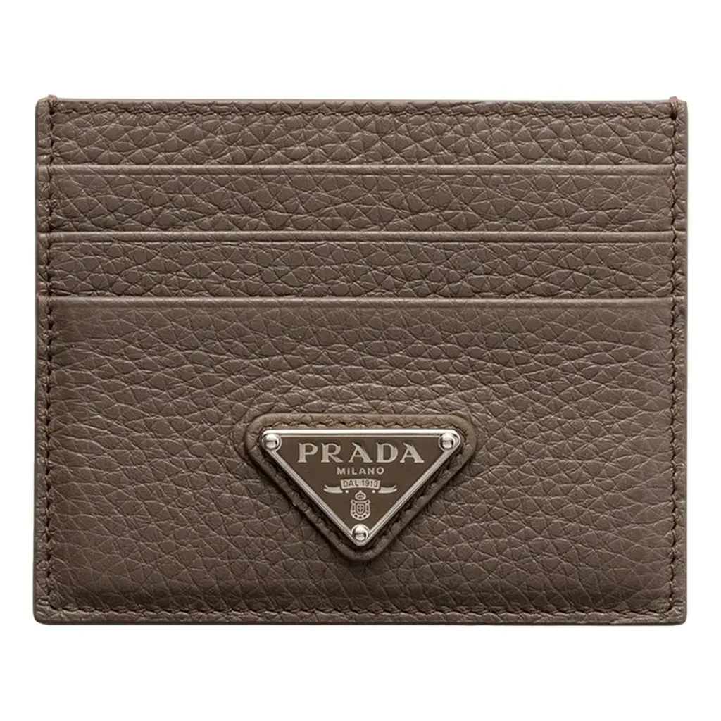 Prada Men’s Vitello Daino Grey Bambu Leather Card Holder