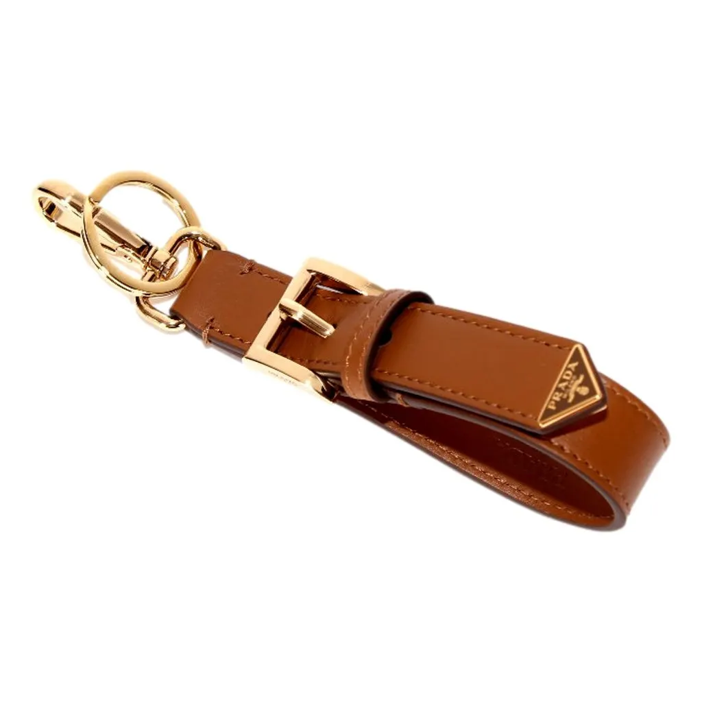 Prada Smooth Leather Belt Strap Keychain Bag Charm in Caramel Brown Brown Leather Never worn - Front View