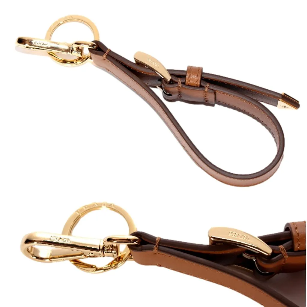 Prada Smooth Leather Belt Strap Keychain Bag Charm in Caramel Brown Brown Leather Never worn - Inside View