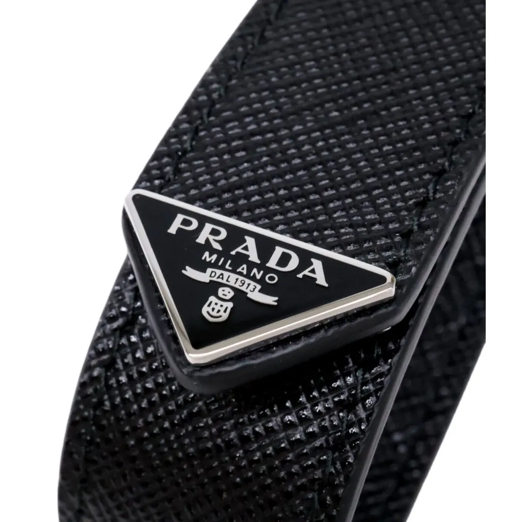 Prada Saffiano Leather Belt Strap Keychain Bag Charm in Black Nero Black Leather Never worn - Back View