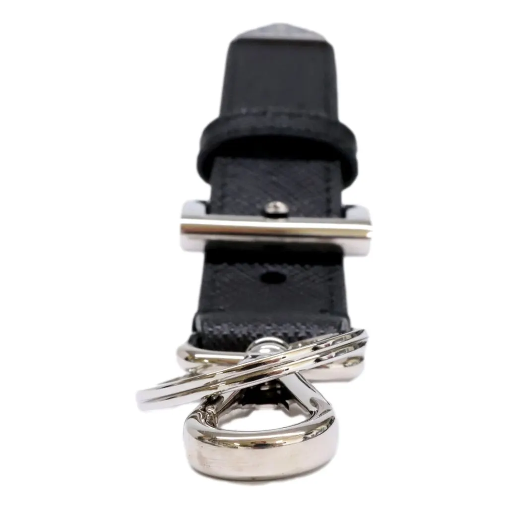 Prada Saffiano Leather Belt Strap Keychain Bag Charm in Black Nero Black Leather Never worn - Inside View