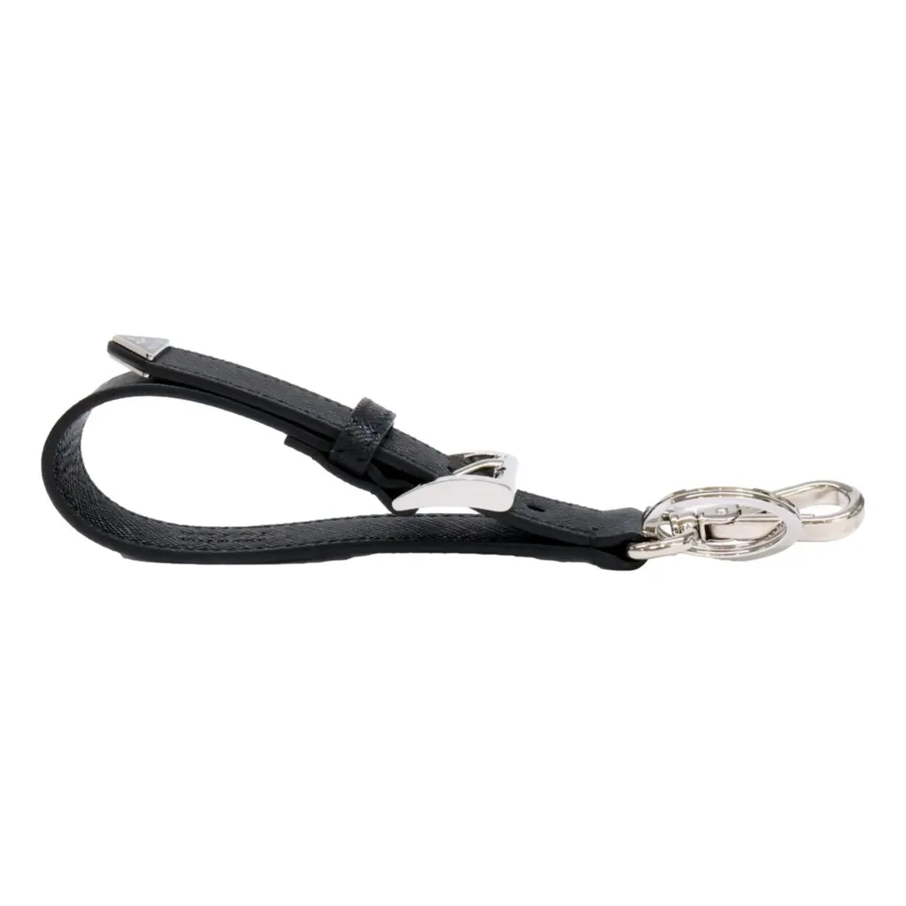 Prada Saffiano Leather Belt Strap Keychain Bag Charm in Black Nero Black Leather Never worn - Model View