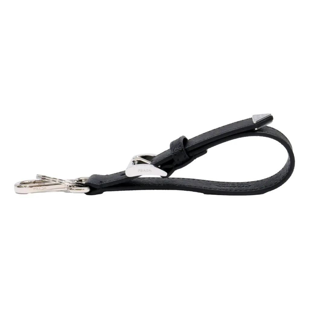 Prada Saffiano Leather Belt Strap Keychain Bag Charm in Black Nero Black Leather Never worn - Box View