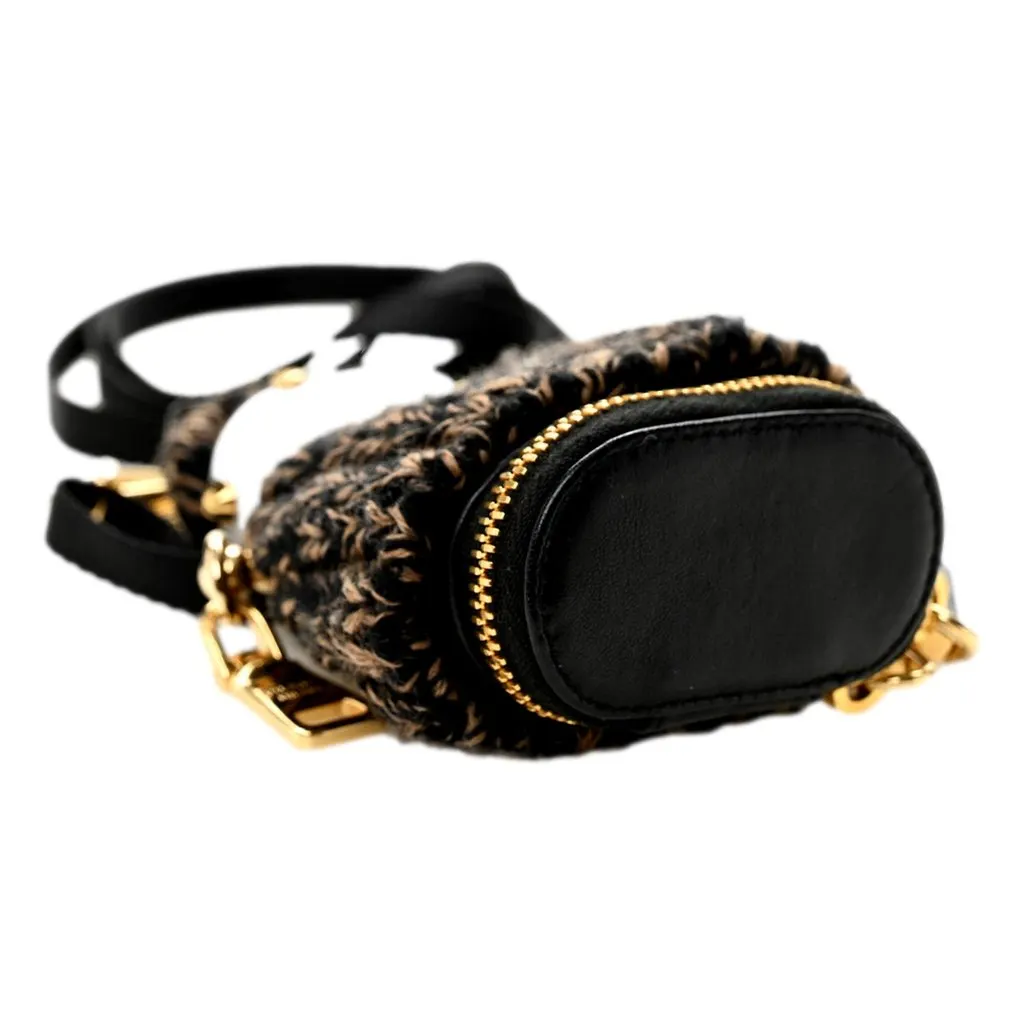 Prada Knitted Robot Keychain Bag Charm in Black and Camel with Lambskin Bow Black Leather Never worn - Inside View