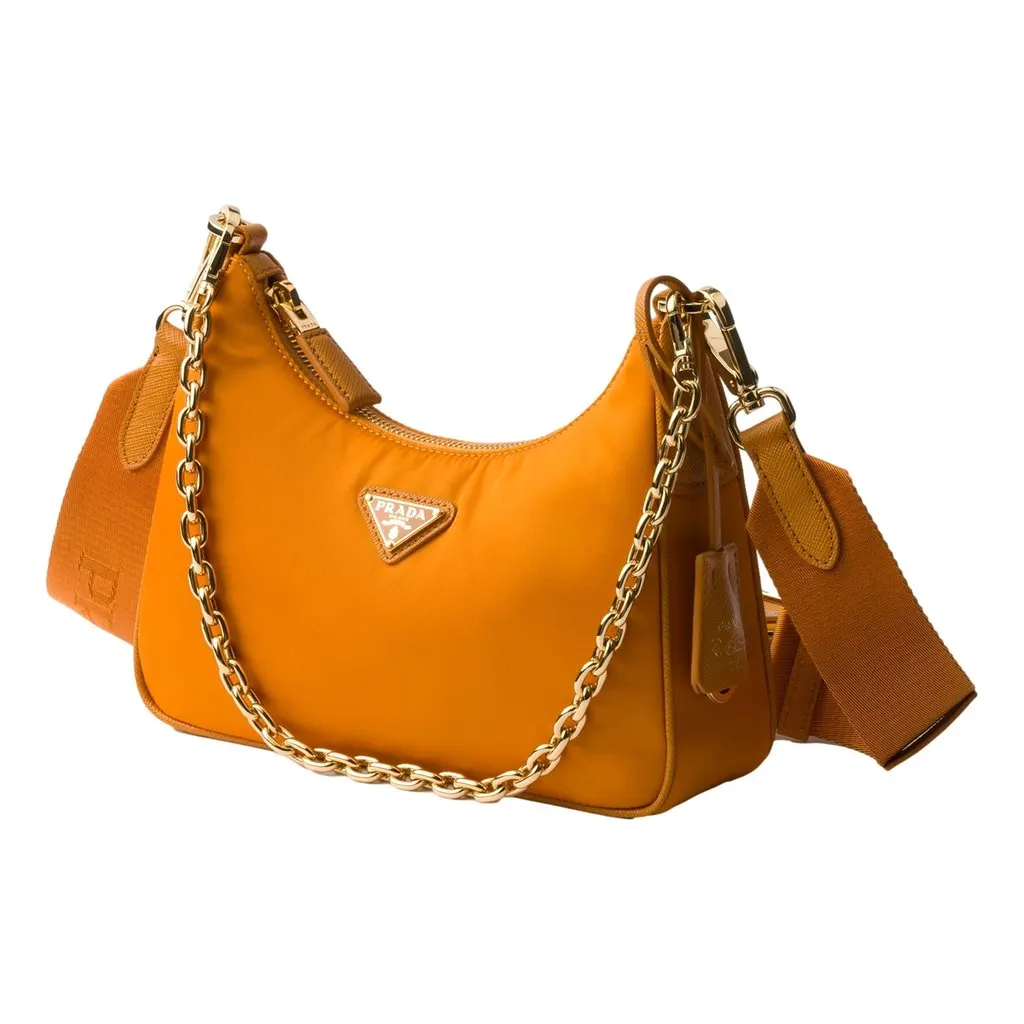 Prada Re-Edition 2005 Orange Re-Nylon and Saffiano Leather Shoulder Bag with Robot Charm Strap Orange Never worn - Inside View