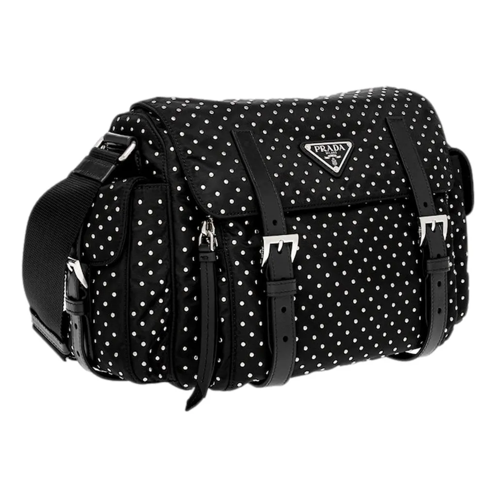 Prada Black Studded Re-Nylon Shoulder Bag with Silver Studs Black Polyamide Never worn - Inside View