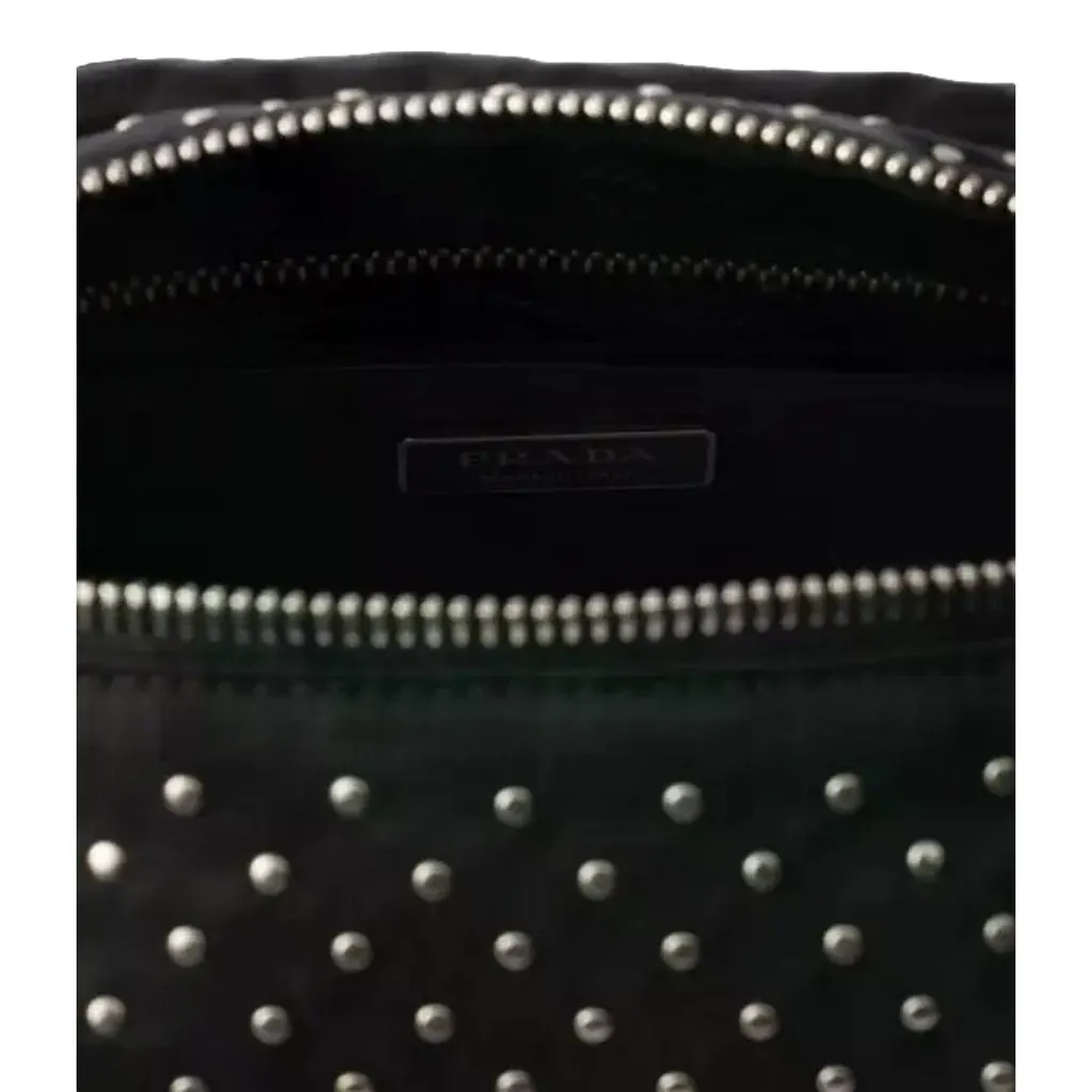 Prada Black Studded Re-Nylon Shoulder Bag with Silver Studs Black Polyamide Never worn - Box View