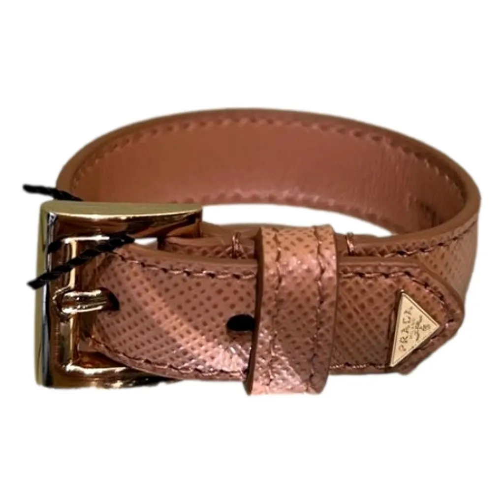 Prada Safiano Leather Buckle Bracelet Natural Brown Size Medium