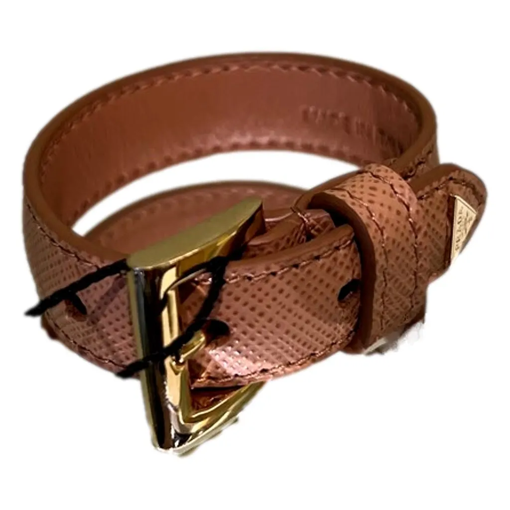 Prada Saffiano Leather Buckle Bracelet Natural Brown Size Medium Brown Leather Never worn - Back View