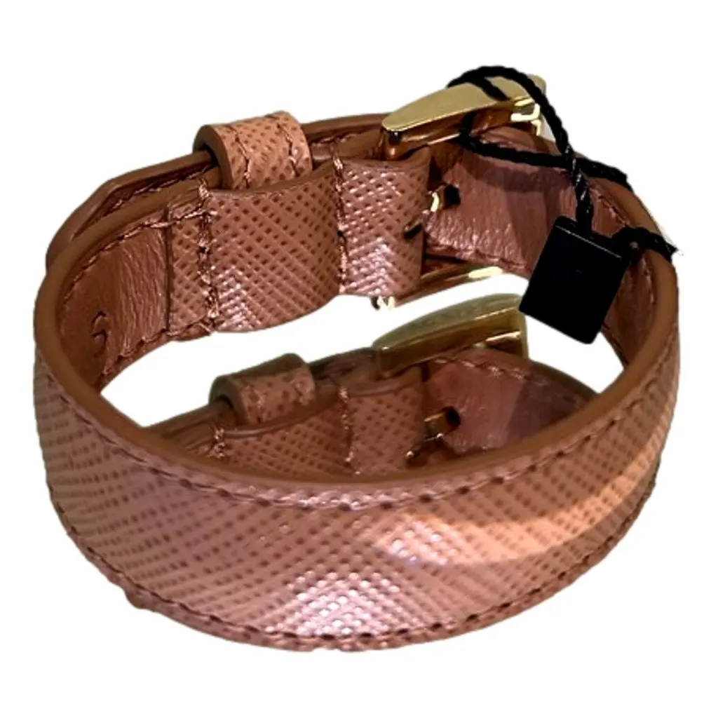 Prada Saffiano Leather Buckle Bracelet Natural Brown Size Medium Brown Leather Never worn - Inside View