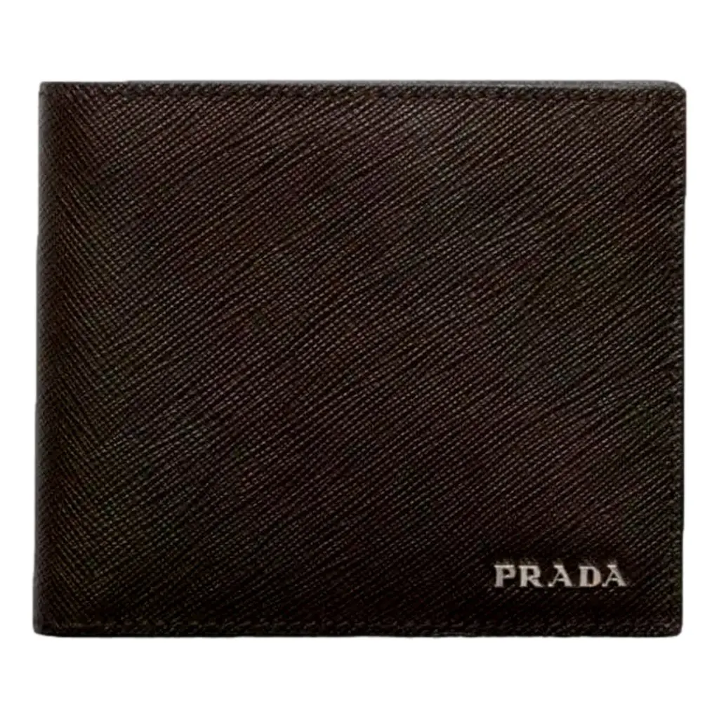 Prada Saffiano Leather Bifold Wallet Brown Navy