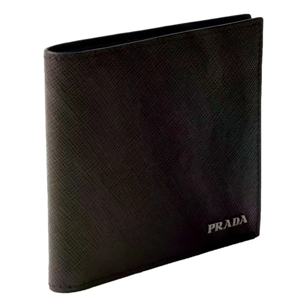 Prada Saffiano Leather Bifold Wallet Brown Navy Brown Leather Never worn - Back View