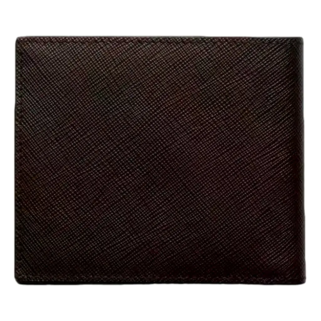 Prada Saffiano Leather Bifold Wallet Brown Navy Brown Leather Never worn - Inside View