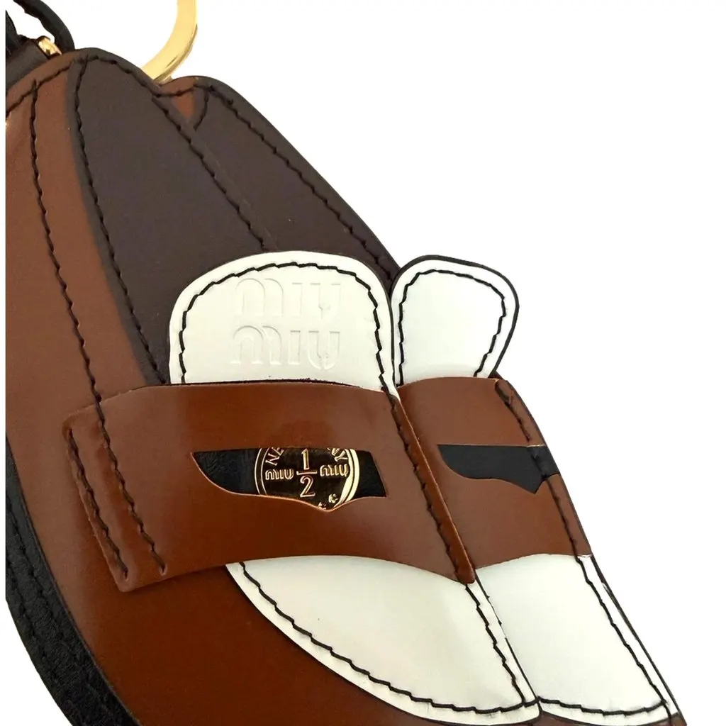 Miu Miu Penny Loafer Leather Bag Charm Brown and White Brown Leather Never worn - Inside View