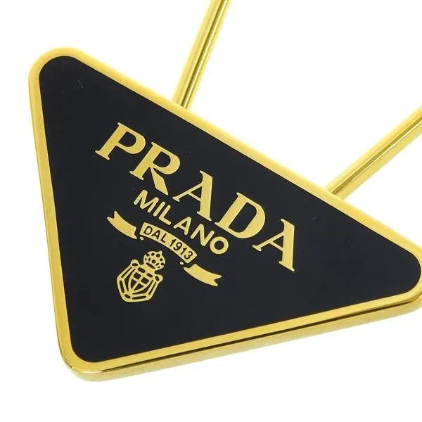 Prada Enameled Metal Logo Pin Key Ring Black and Gold Purse Charm Black Never worn - Back View