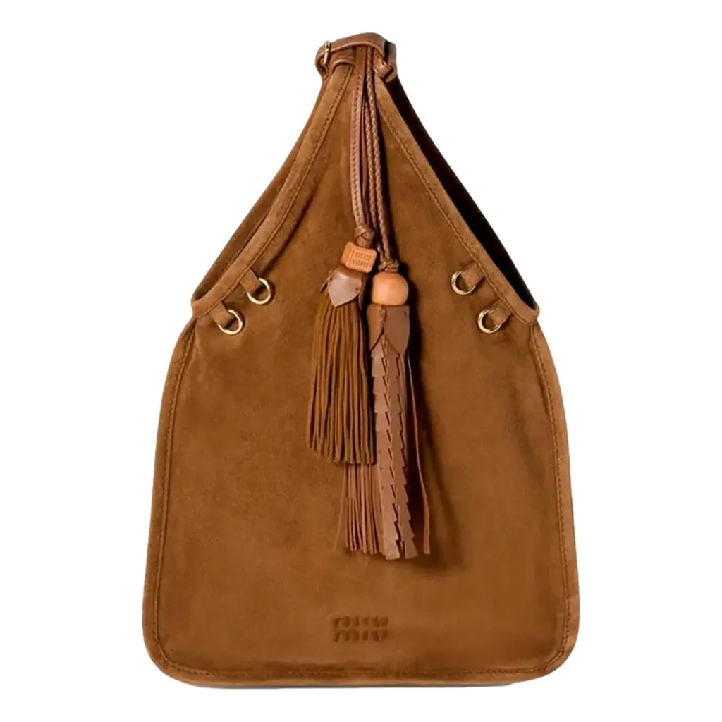 Miu Miu Mini Suede Handbag Leather Tassel Charm Warm Brown Brown Suede Never worn - Front View