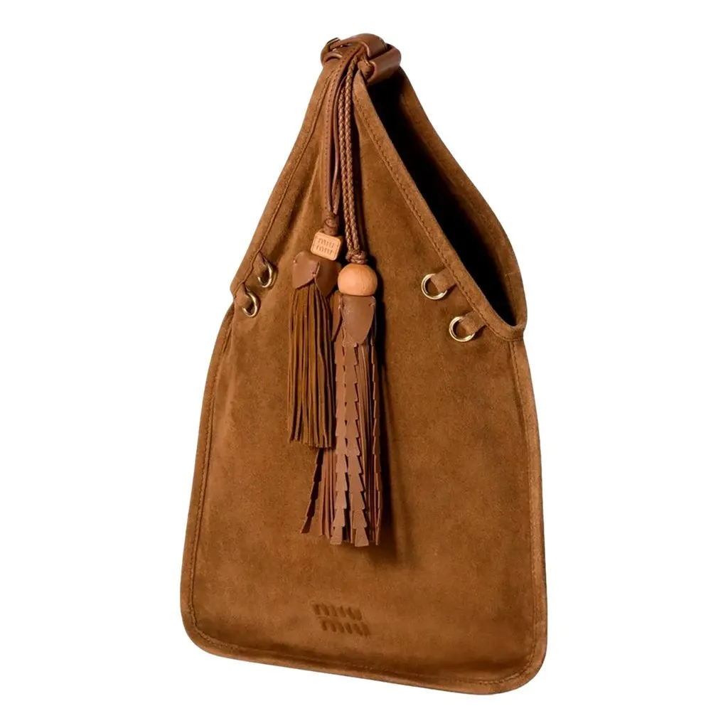 Miu Miu Mini Suede Handbag Leather Tassel Charm Warm Brown Brown Suede Never worn - Back View