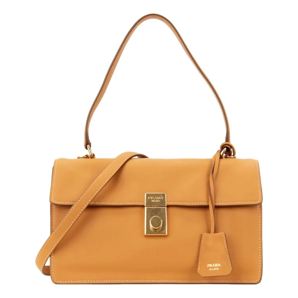 Prada Soft Sound Medium Amber Orange Soft Grain Leather Shoulder Bag Orange Leather Never worn - Front View