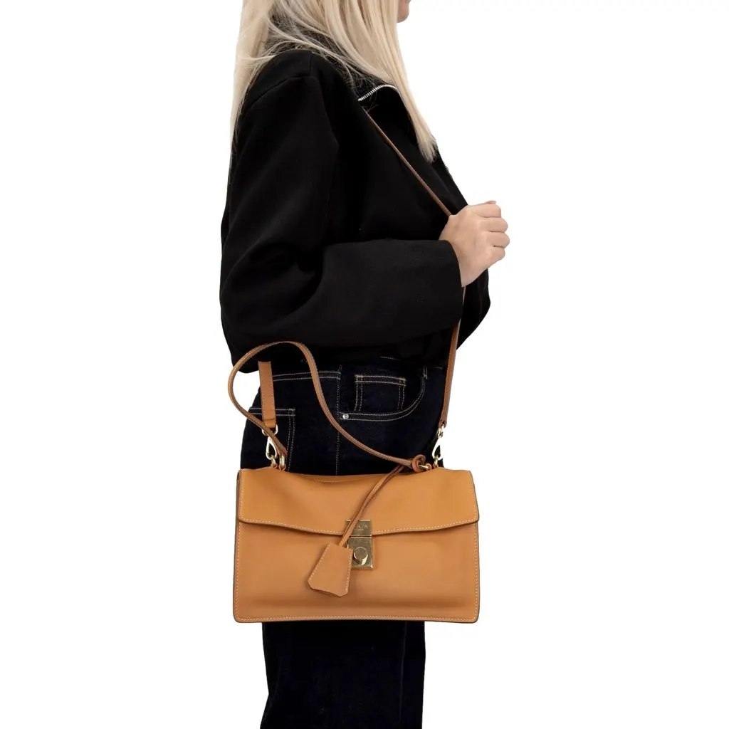 Prada Soft Sound Medium Amber Orange Soft Grain Leather Shoulder Bag Orange Leather Never worn - Model View