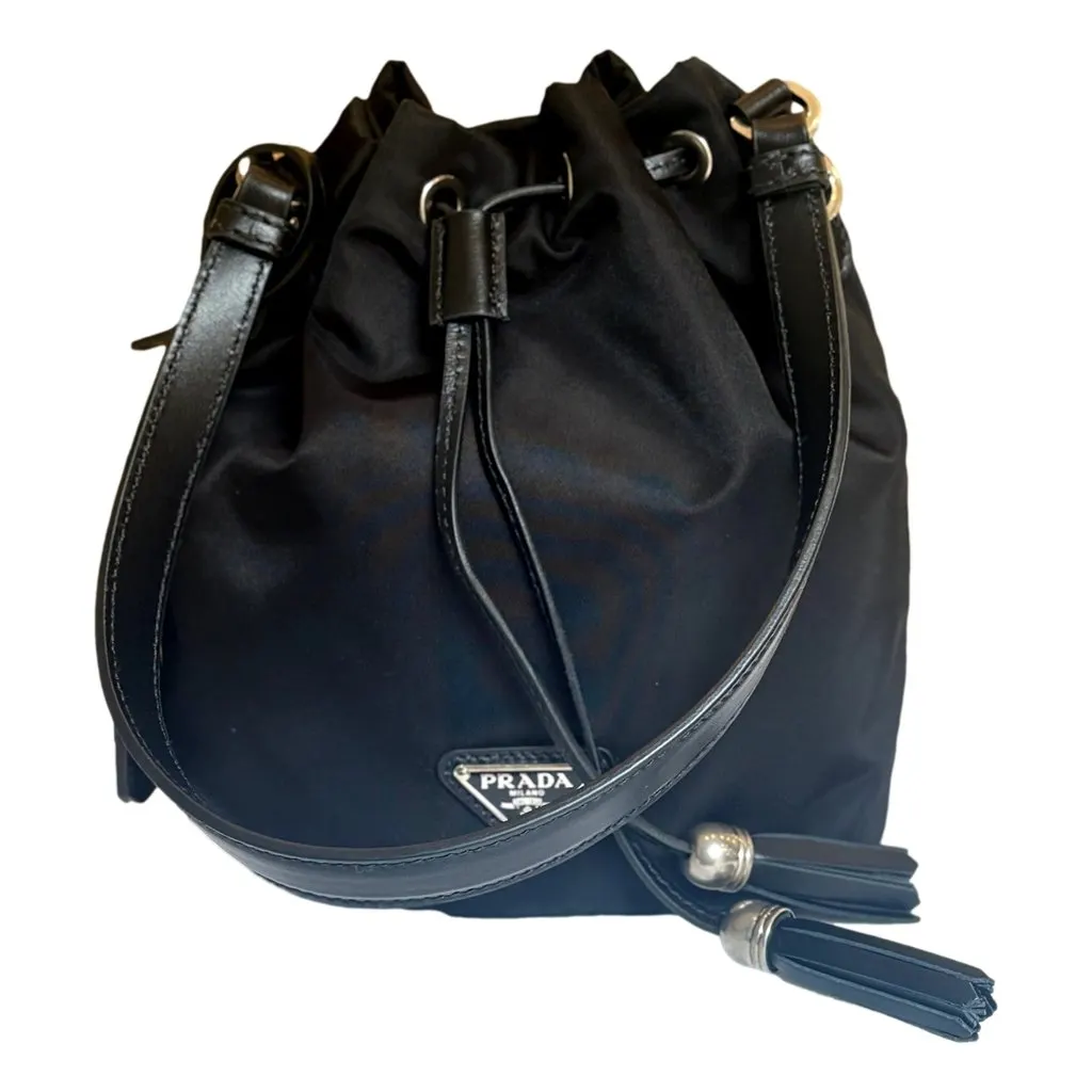 Prada Re-Nylon Black Tassel Drawstring Bucket Bag Black Polyamide Never worn - Box View