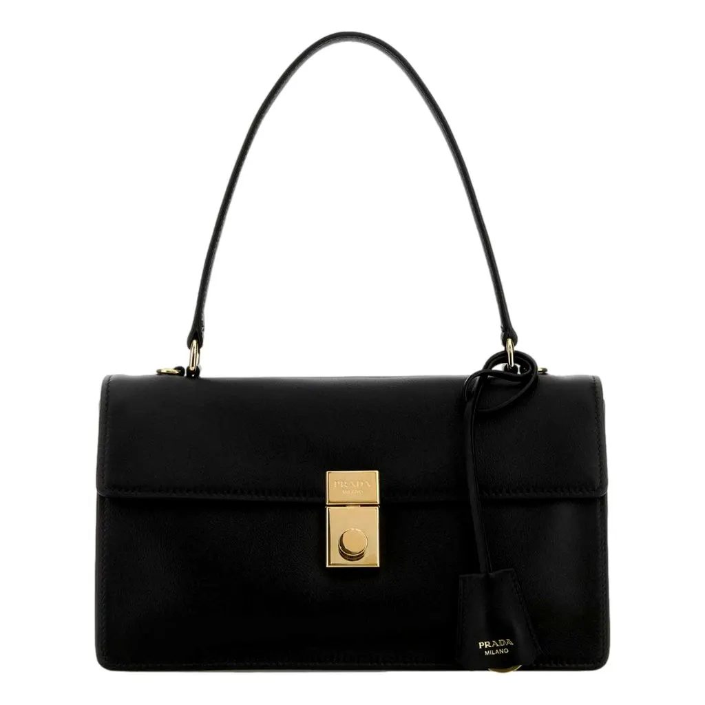 Prada Soft Sound Medium Black Soft Grain Leather Shoulder Bag Black Leather Never worn - Front View