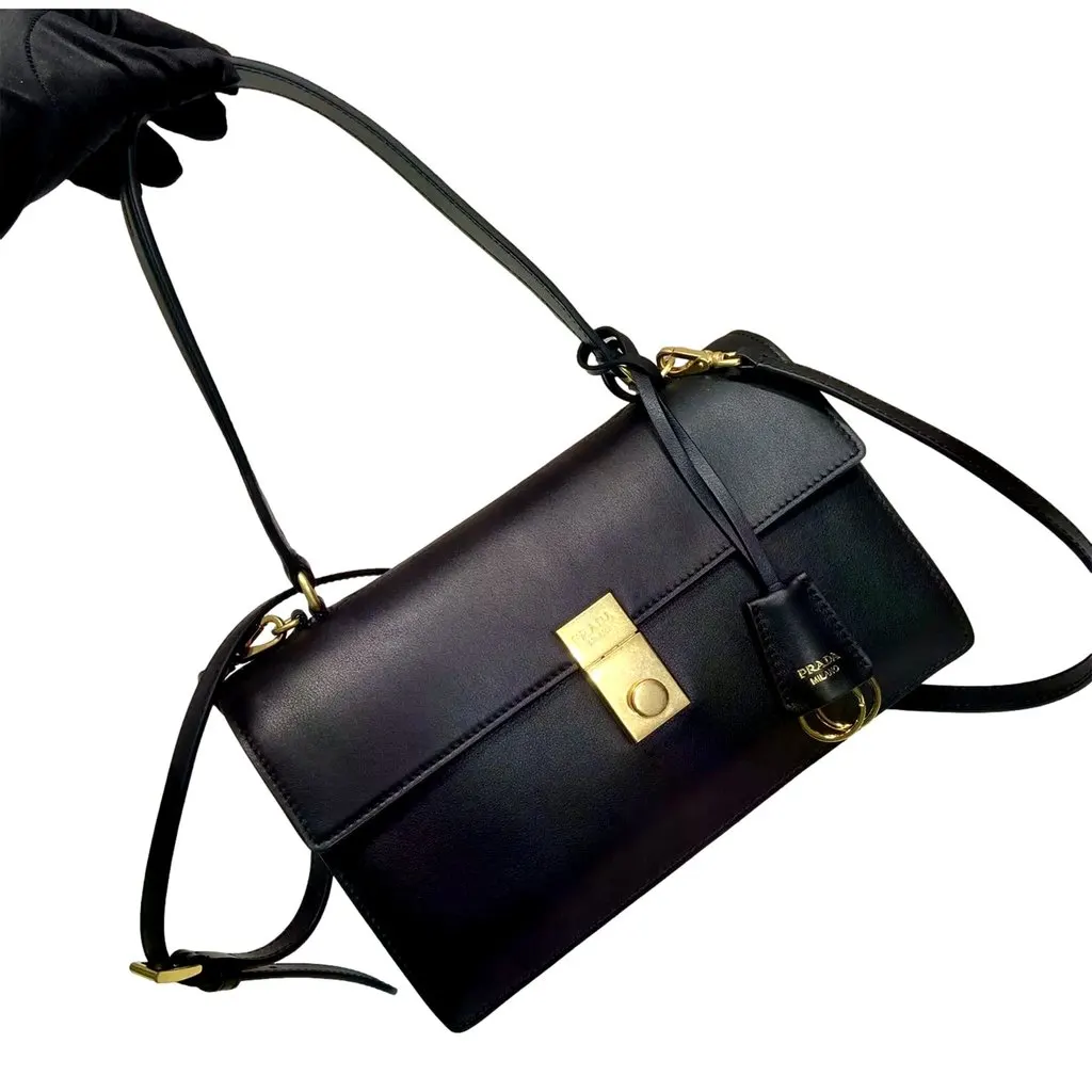 Prada Soft Sound Medium Black Soft Grain Leather Shoulder Bag Black Leather Never worn - Back View
