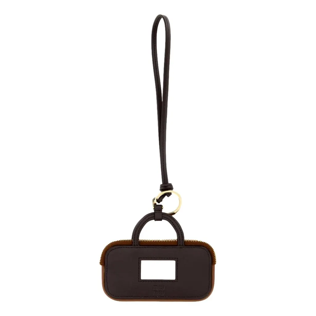 Miu Miu Arcadie Miniature Leather Bag Charm Brown Gold Hardware Zip Closure Brown Leather Never worn - Back View