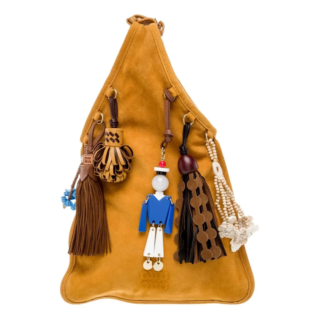 Miu Miu Mini Suede Handbag with Charms Whisky Yellow