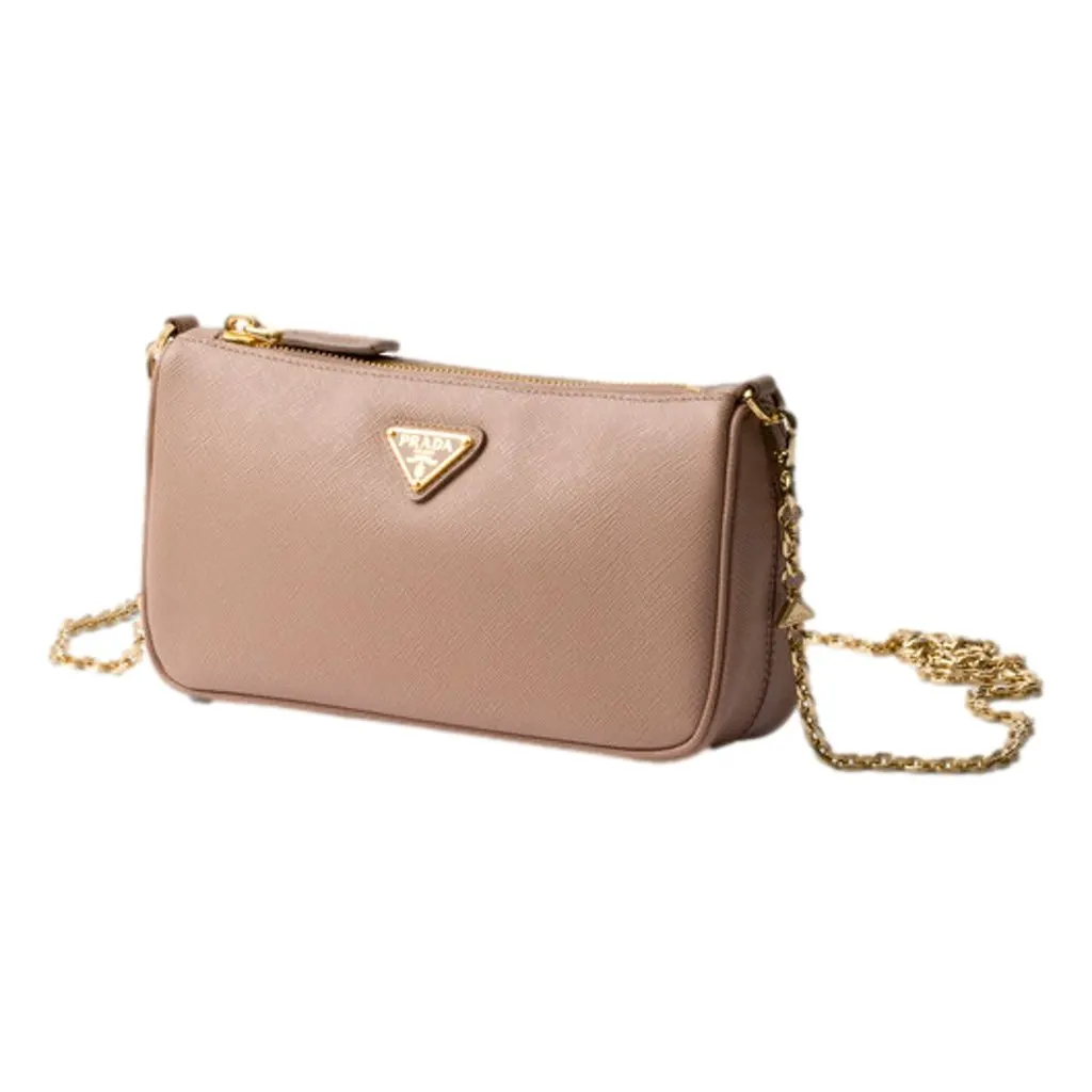 Prada Prada Saffiano Leather Chain Strap Mini Shoulder Bag Pink Leather Never worn - Model View
