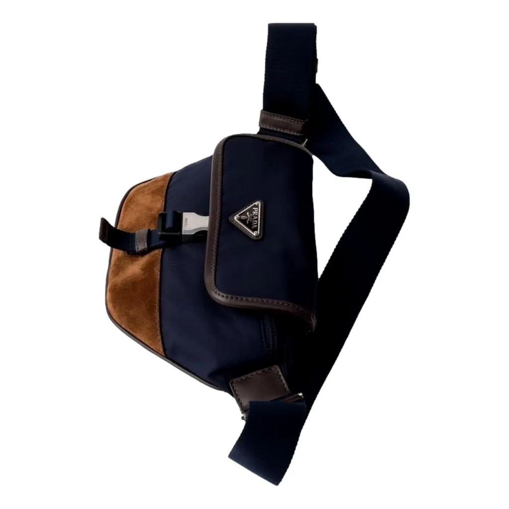 Prada Re-Nylon and Suede Belt Bag in Navy Blue with Brown Suede and Leather Trim Blue Never worn - Back View