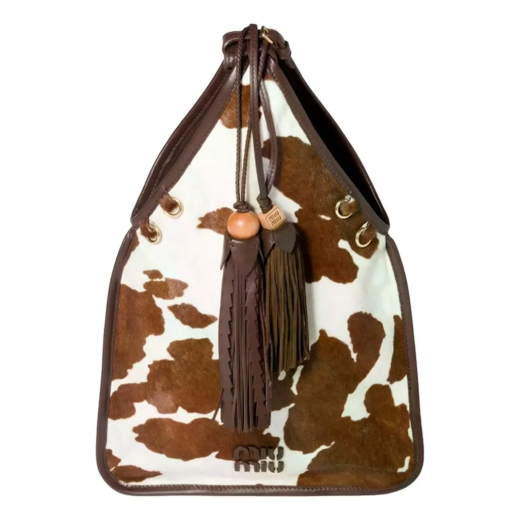 Miu Miu Mini Cow Printed Leather Suede Handbag Brown Suede Never worn - Front View