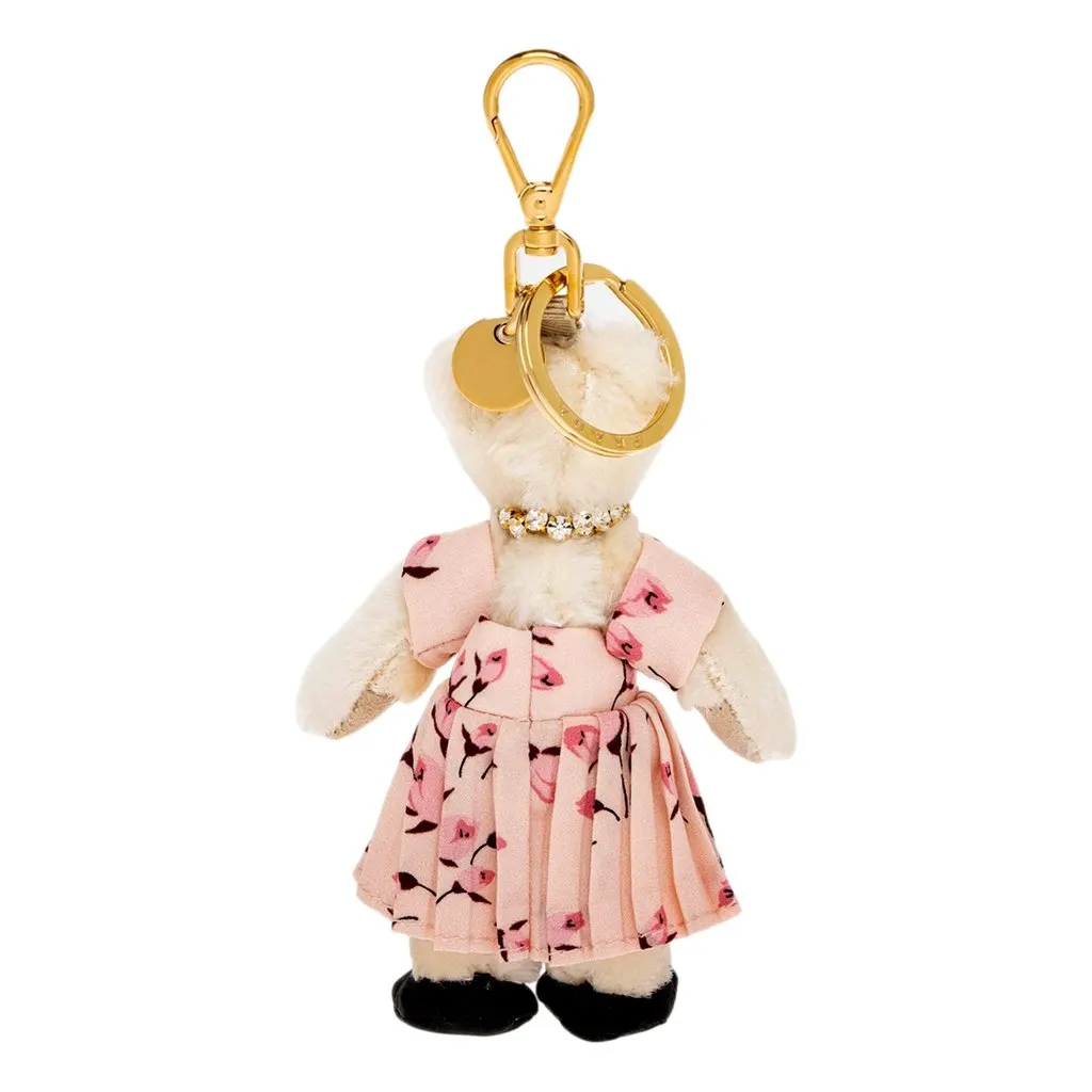 Prada Teddy Bear Crystal Cotton Mohair Bag Charm Keychain Pink Floral MultiColor Cotton Never worn - Back View
