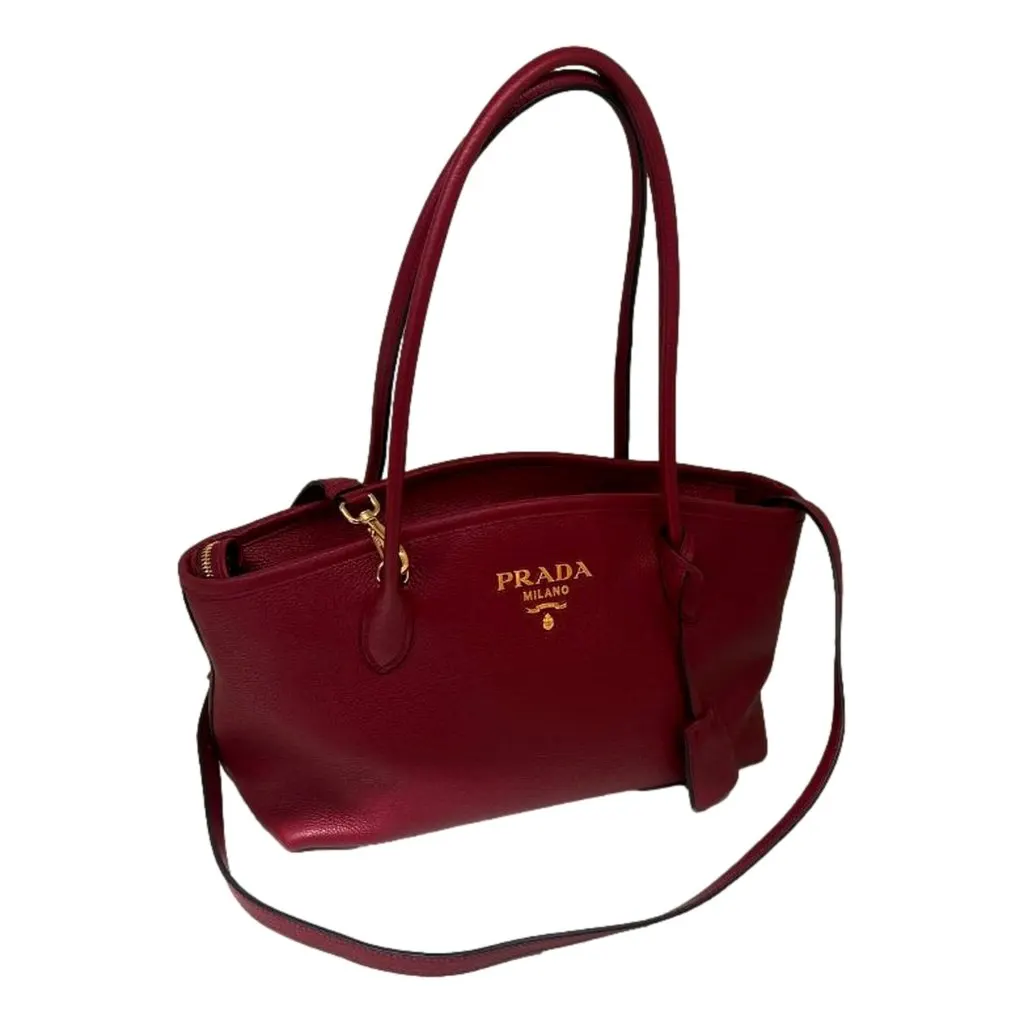 Prada Vitello Phenix Leather Rubino Red Top Handle Shoulder Bag Red Leather Never worn - Model View