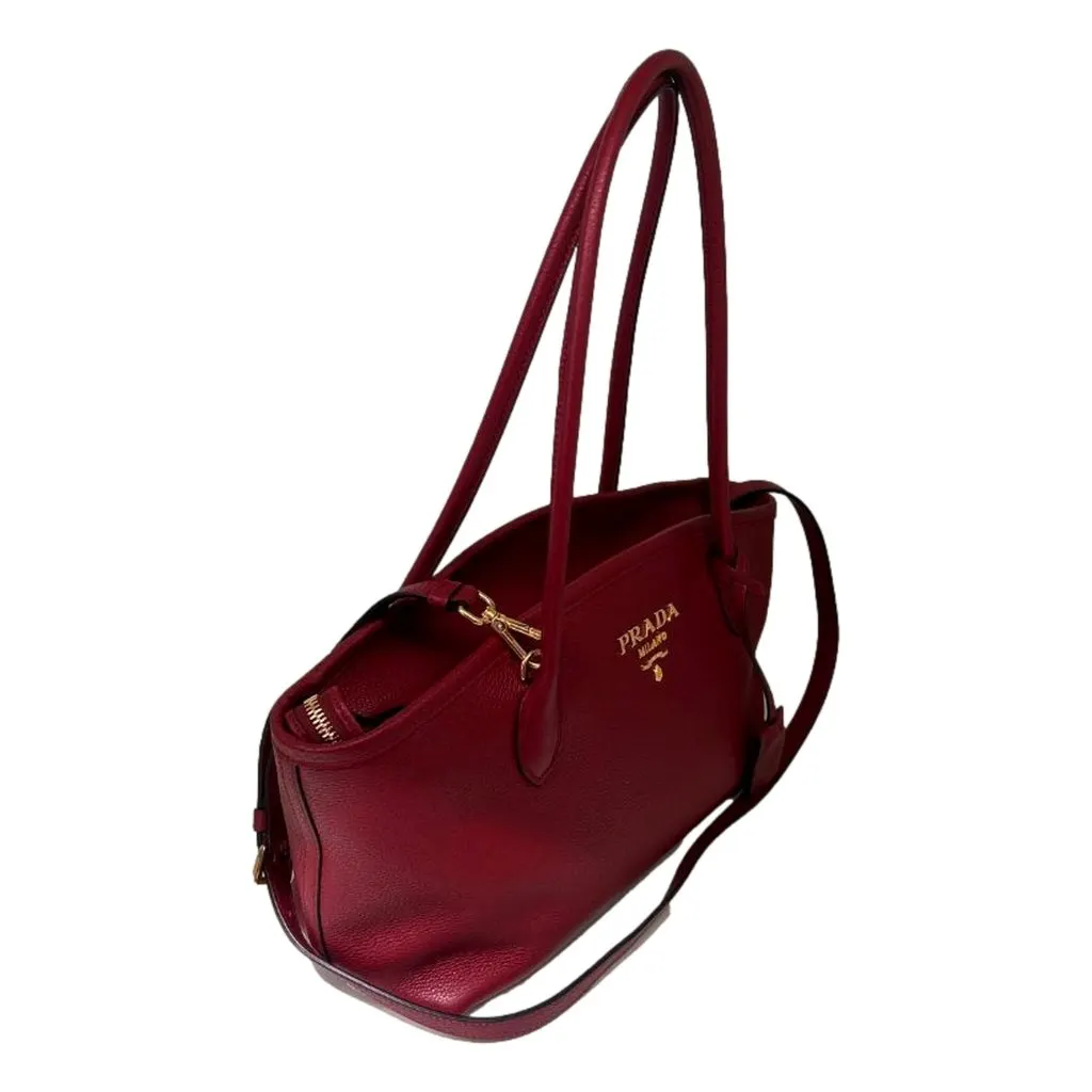 Prada Vitello Phenix Leather Rubino Red Top Handle Shoulder Bag Red Leather Never worn - Box View