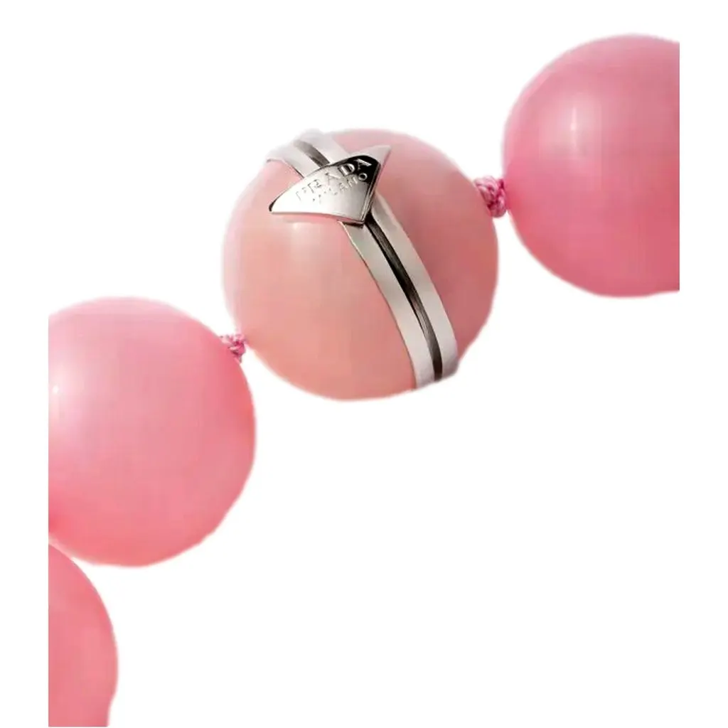Prada Logo Bubble Necklace in Petal Pink Plexiglass with Steel Magnetic Clasp Large Pink Lace Never worn - Back View