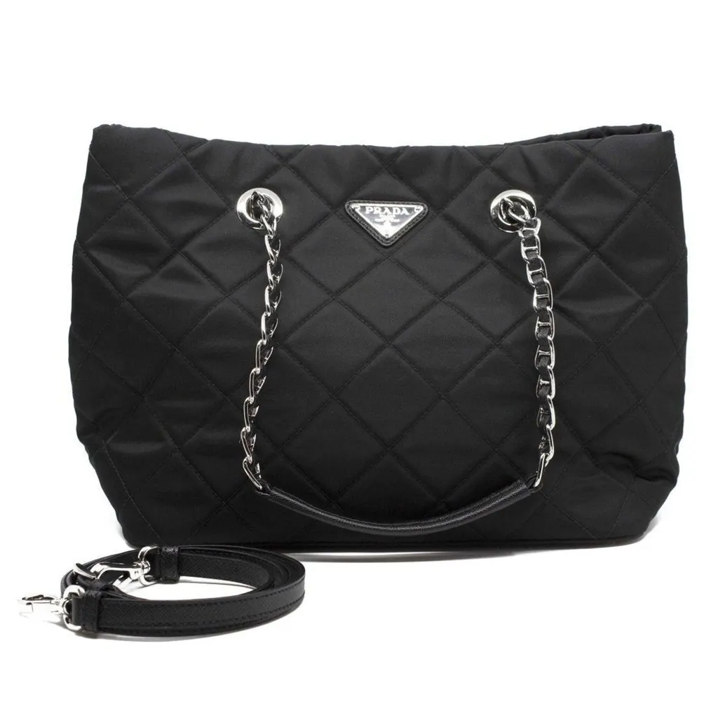 Prada Black Quilted Tessuto Chain Shoulder Bag Tote Black Never worn - Back View
