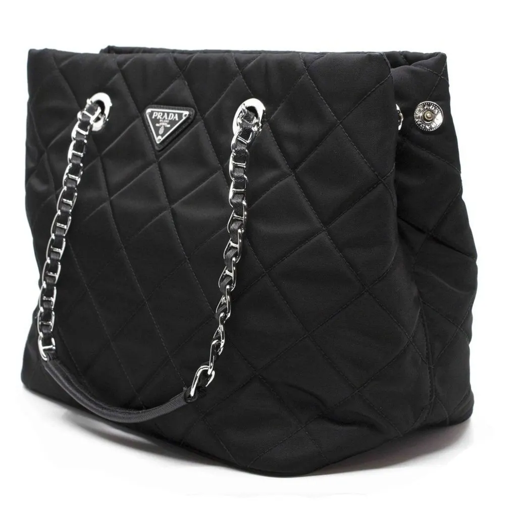 Prada Black Quilted Tessuto Chain Shoulder Bag Tote Black Never worn - Inside View